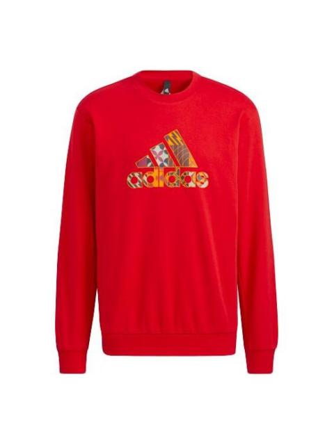 Men's adidas Cny Gfx Crew1 Limited Logo Printing Sports Round Neck Pullover Red HI3289