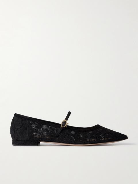 Claudia Suede-trimmed Lace Mary Jane Flats