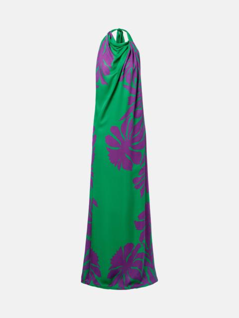 Halterneck printed silk gown