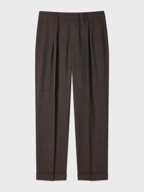 Brown Check Two-Ply Merino Pleated Trousers