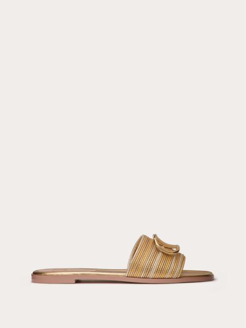 VLOGO SIGNATURE METALLIC LEATHER SLIDE SANDAL WITH CORNELY EMBROIDERY