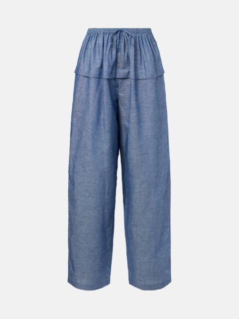Cotton and linen wide-leg pants