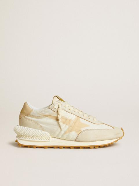 Women's Marathon in beige nylon and gray leather with beige printed star