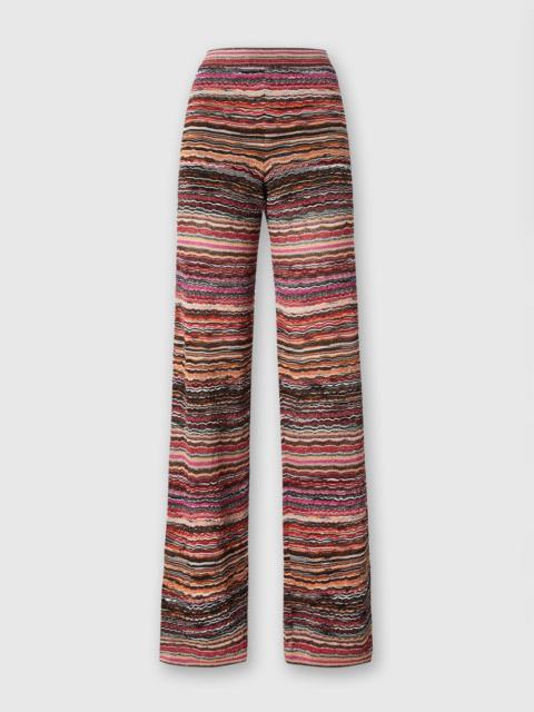 Straight trousers in lamé viscose embossed with wave pattern