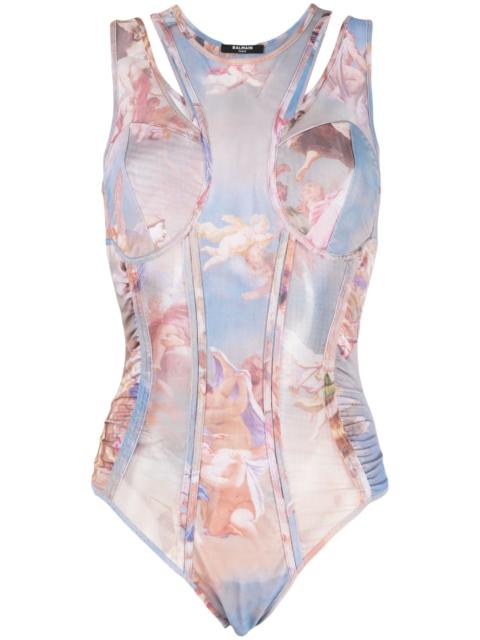Sky-print tulle bodysuit
