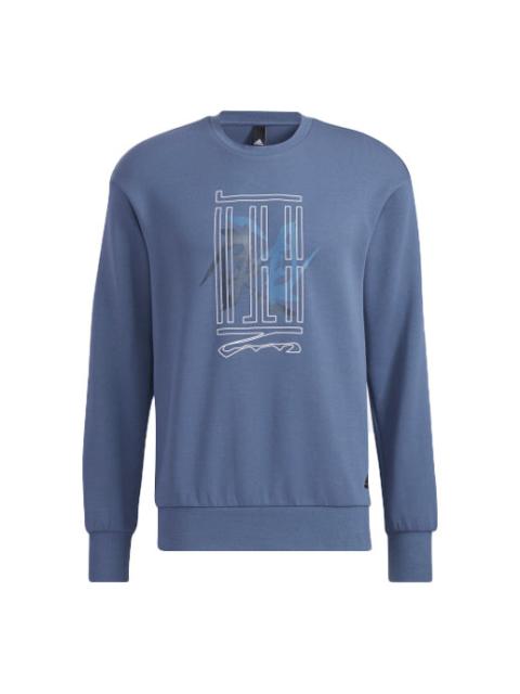 Men's adidas Wj Swt Logo Martial Arts Series Word Printing Sports Round Neck Pullover Blue HE5163