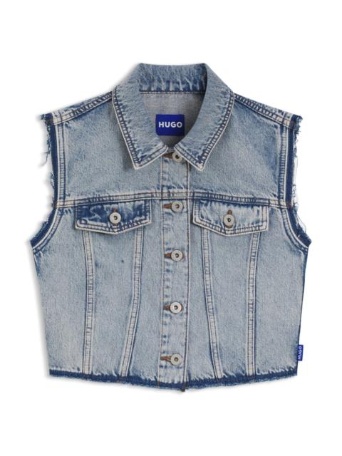 CROPPED SLEEVELESS BLOUSE IN AZURE-BLUE DENIM