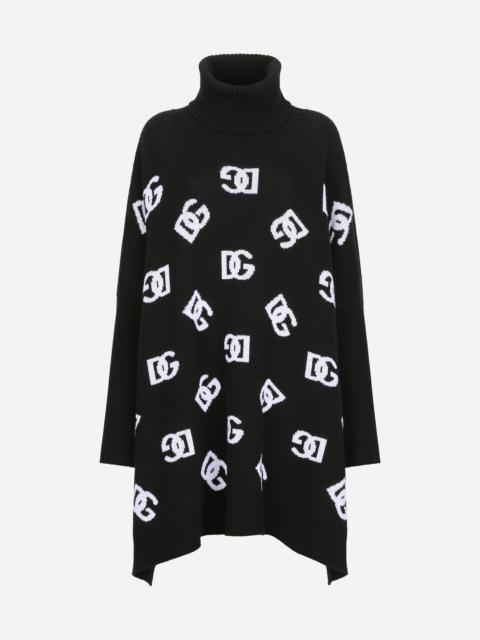 Wool poncho with jacquard DG logo