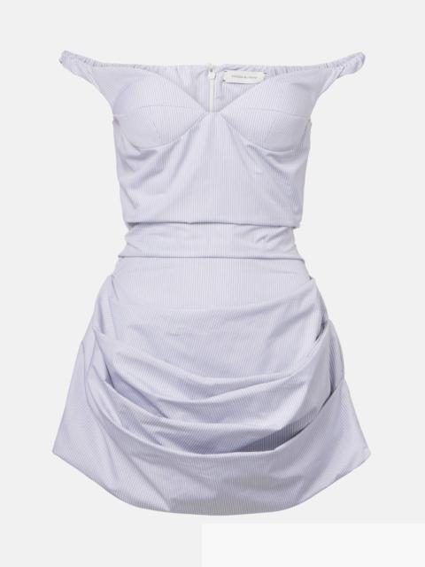 Striped draped cotton poplin bustier dress