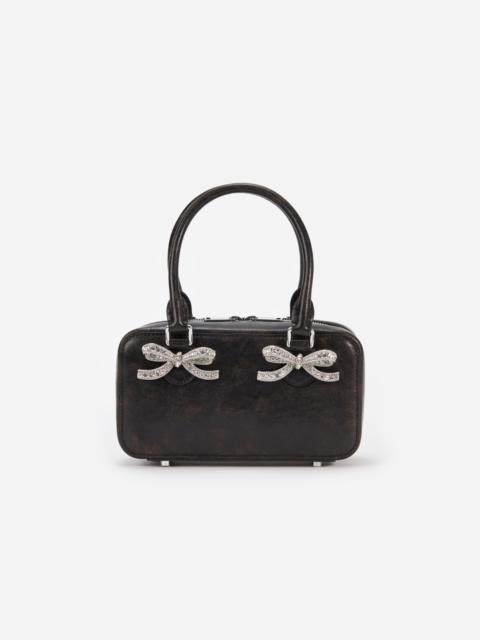 Black Distressed Leather Mini Tote Bag