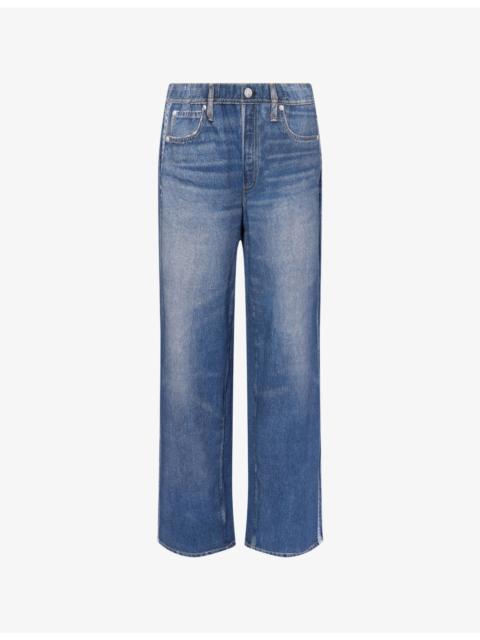 Printed-Stripe Featherweight Stretch-Denim Jeans