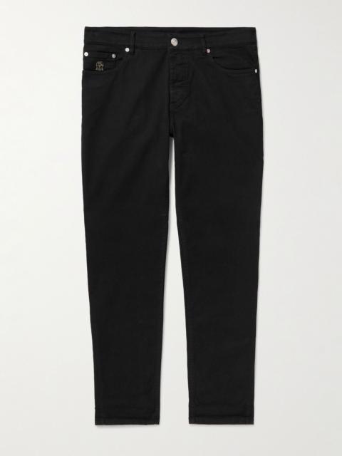 Slim-Fit Straight-Leg Logo-Embroidered Jeans Black
