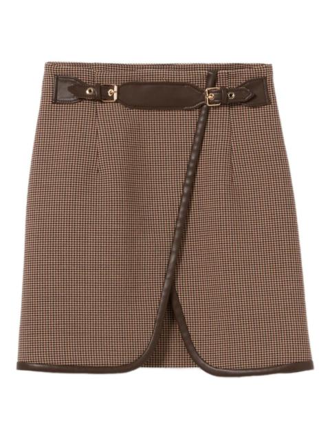houndstooth leather-trimmed miniskirt