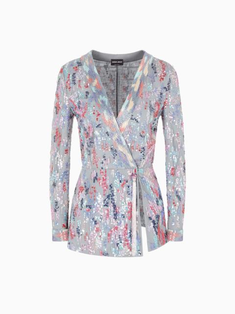 LONG TULLE JACKET WITH ALL-OVER EMBROIDERY