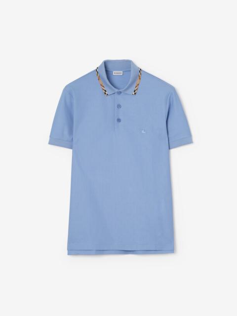 Check Trim Cotton Polo Shirt