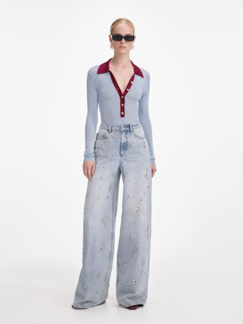 Blue Viscose Knit Bodysuit