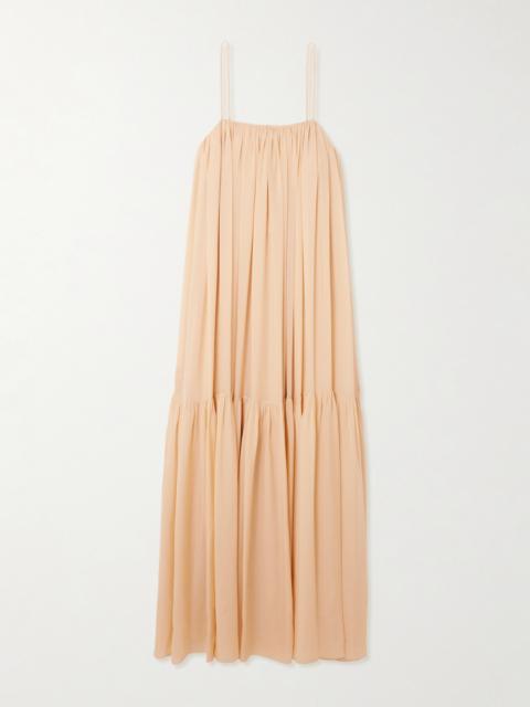 Ruched Tiered Silk Maxi Dress