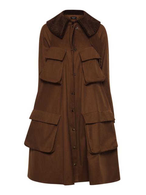 Pocket-Detailed Long Flared Cotton Gabardine Trench Coat brown