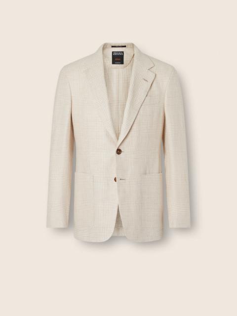 BEIGE AND WHITE CROSSOVER LINEN WOOL AND SILK JACKET