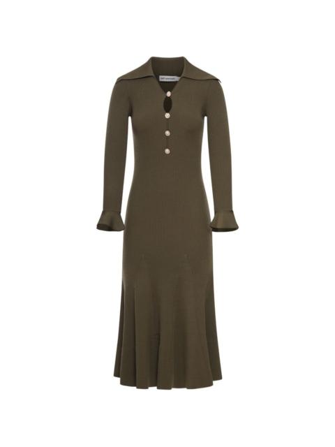 oversized collar button midi dress