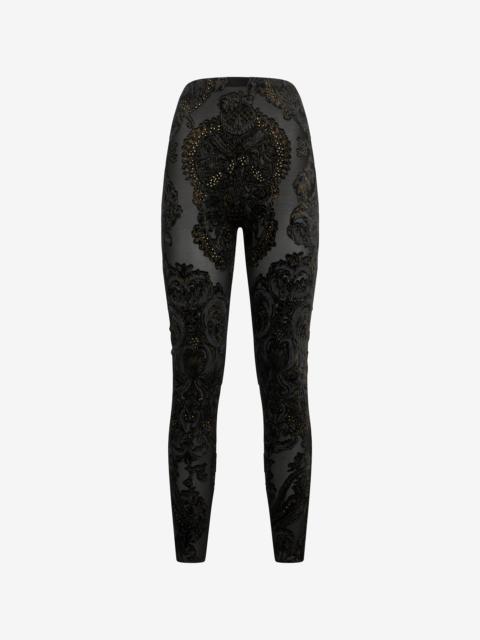 Devoré chenille leggings with ornamental print