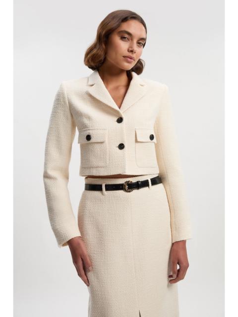 Petite Textured Tweed Pocket Front Tailored Cropped Jacket