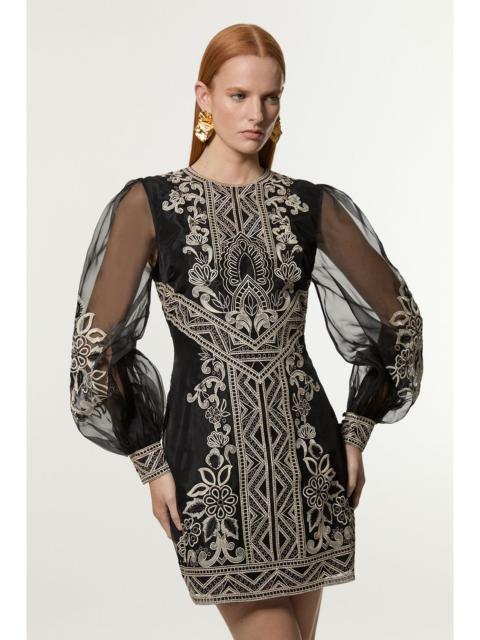 Embroidered Organdie Balloon Woven Mini Dress