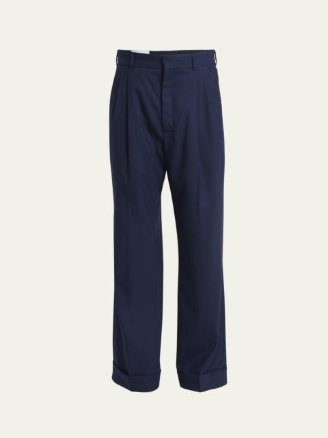 Men's Wool Elastic-Waist Pleated Pants