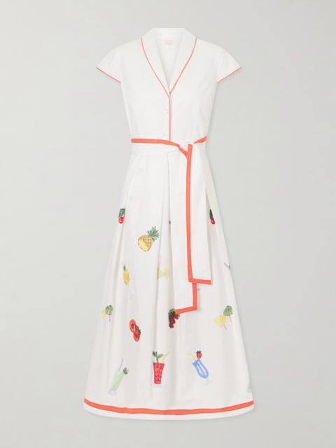 Giardino Belted Embroidered Cotton-poplin Dress