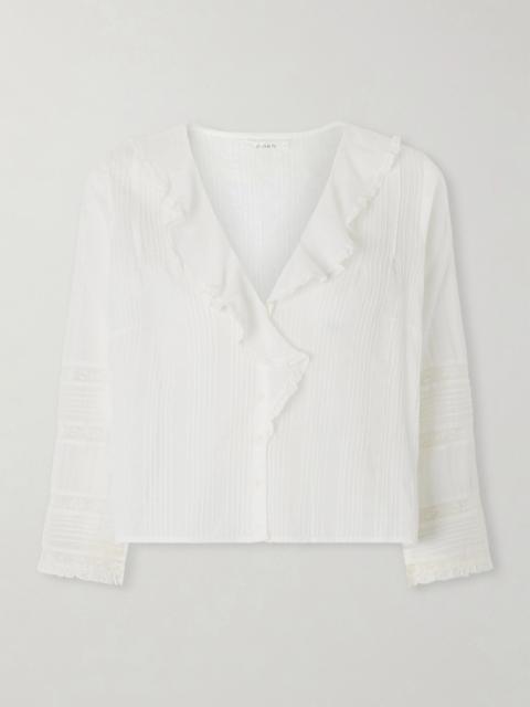 Huguette Ruffled Pleated Lace-trimmed Organic Cotton Blouse