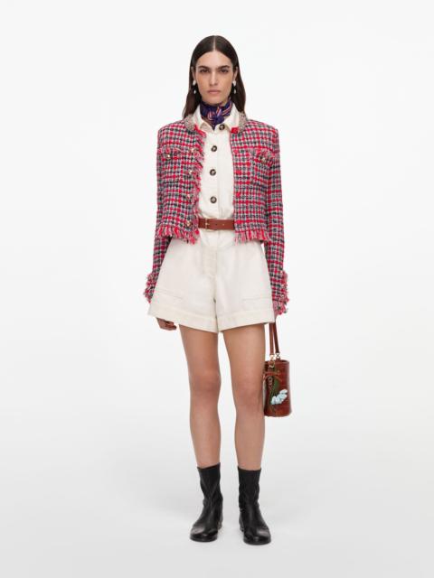 Red Check Frayed Knit Jacket