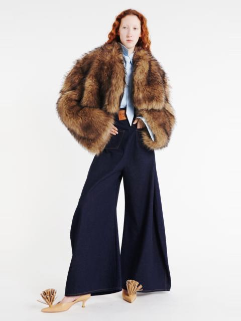 ROUNDED SLEEVE CROPPED FAUX FUR JACKET BROWN