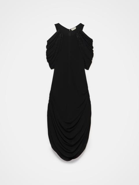 WOMENS BEADED SLEEVE MIDI DRESS IN BLACK