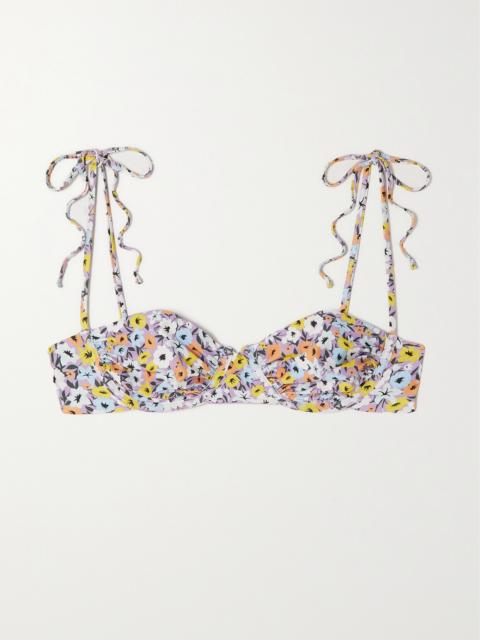 Cuba Ruched Floral-print Recycled Underwired Bikini Top