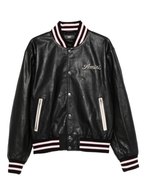 embroidered leather varsity jacket