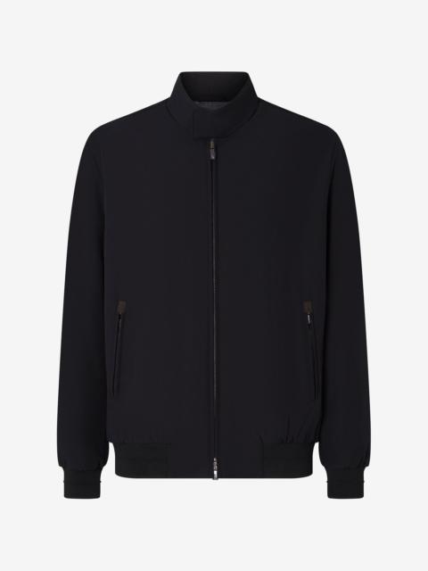 Black stretch technical fabric bomber jacket