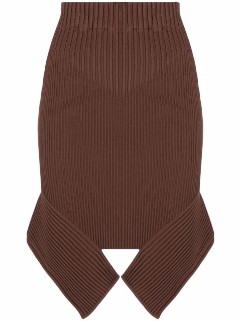 rib-knit asymmetric skirt
