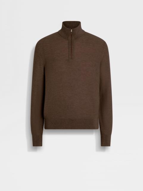 BROWN OASI CASHMERE ZIP MOCK NECK