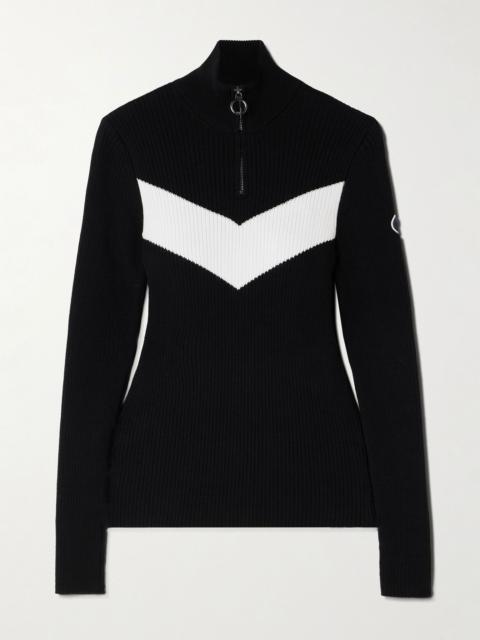 Andromede striped ribbed-knit half-zip sweater Black