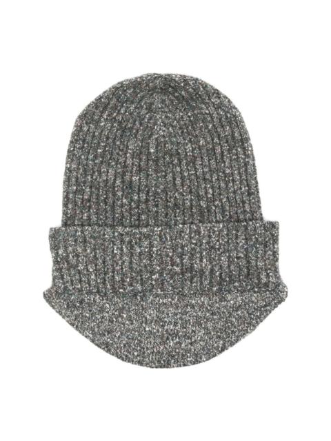 mélange-effect ribbed-knit beanie
