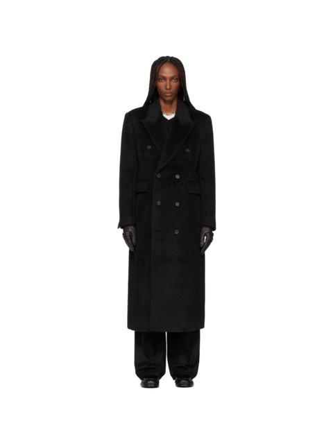 Black Wool & Alpaca Fitted Double-Breasted Maxi Coat