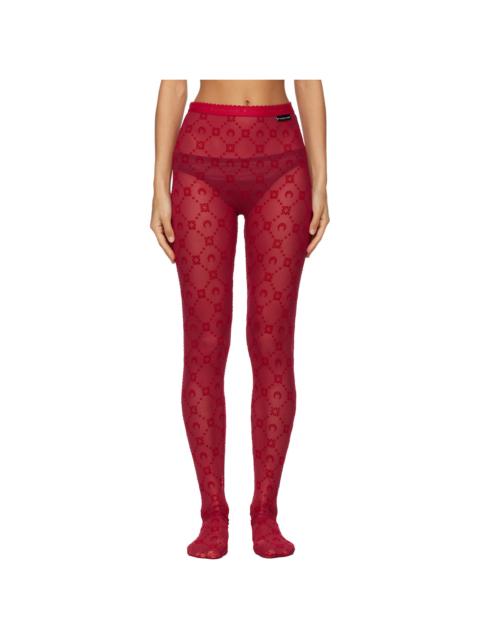 Red Moonogram Mesh Flock Tights