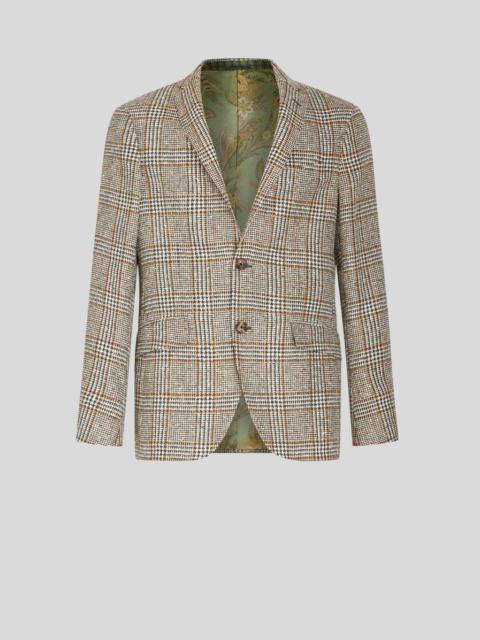 CHECK LINEN- AND COTTON-BLEND BLAZER