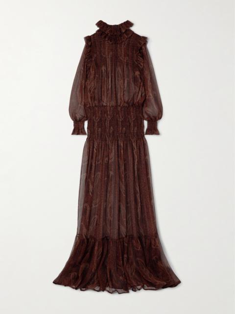 Shirred Paisley-print Silk-chiffon Maxi Dress