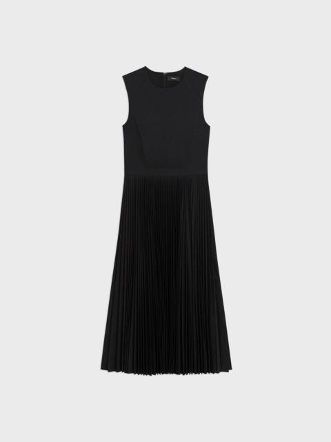 Pleated Midi Dress in Sleek Poplin