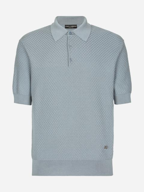 Stretch cotton polo-shirt with DG hardware