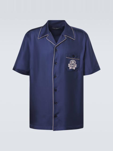Logo silk satin bowling shirt