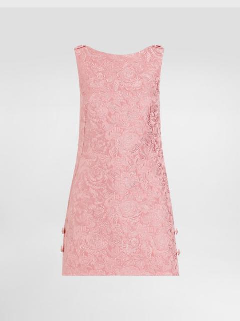 Short floral quilted jacquard sack dress