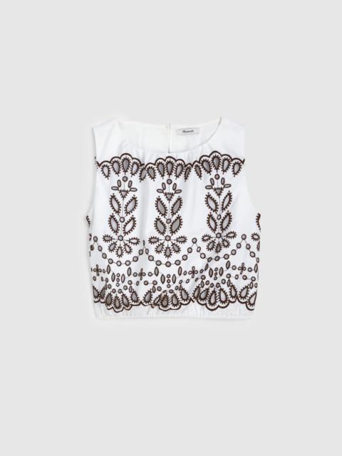 Embroidered Sleeveless Bubble Top in Poplin