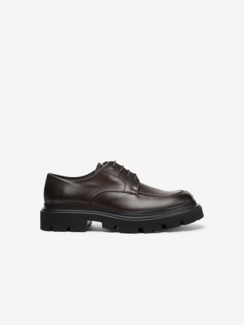 Dark brown aged calfskin Norwegian-stitched Derby shoes